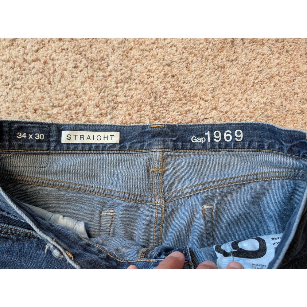 GAP 1969 StraighLeg; 100% Cotton, Men's Denim Jeans/Pants 34X30, Blue Denim - Picture 3 of 12